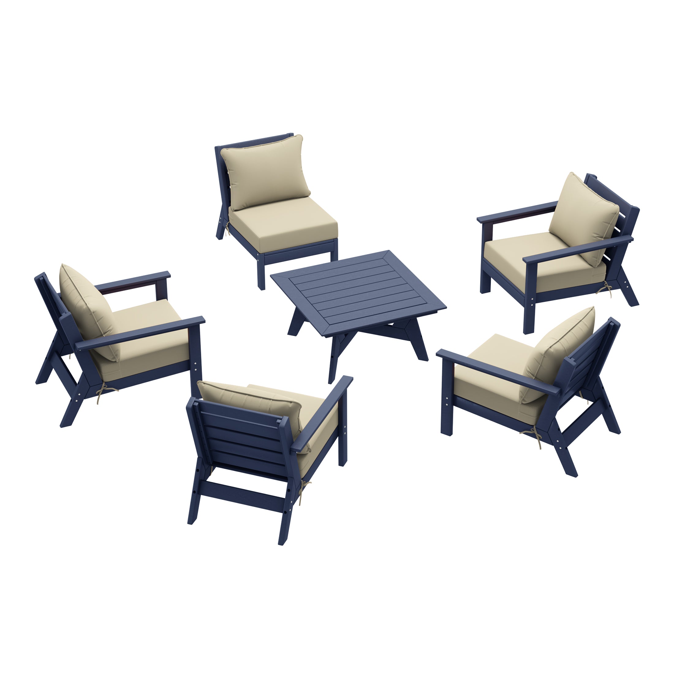 Avalon Outdoor 6-Piece Modular Sectional Patio Furniture Sofa Set in Navy Blue Frame