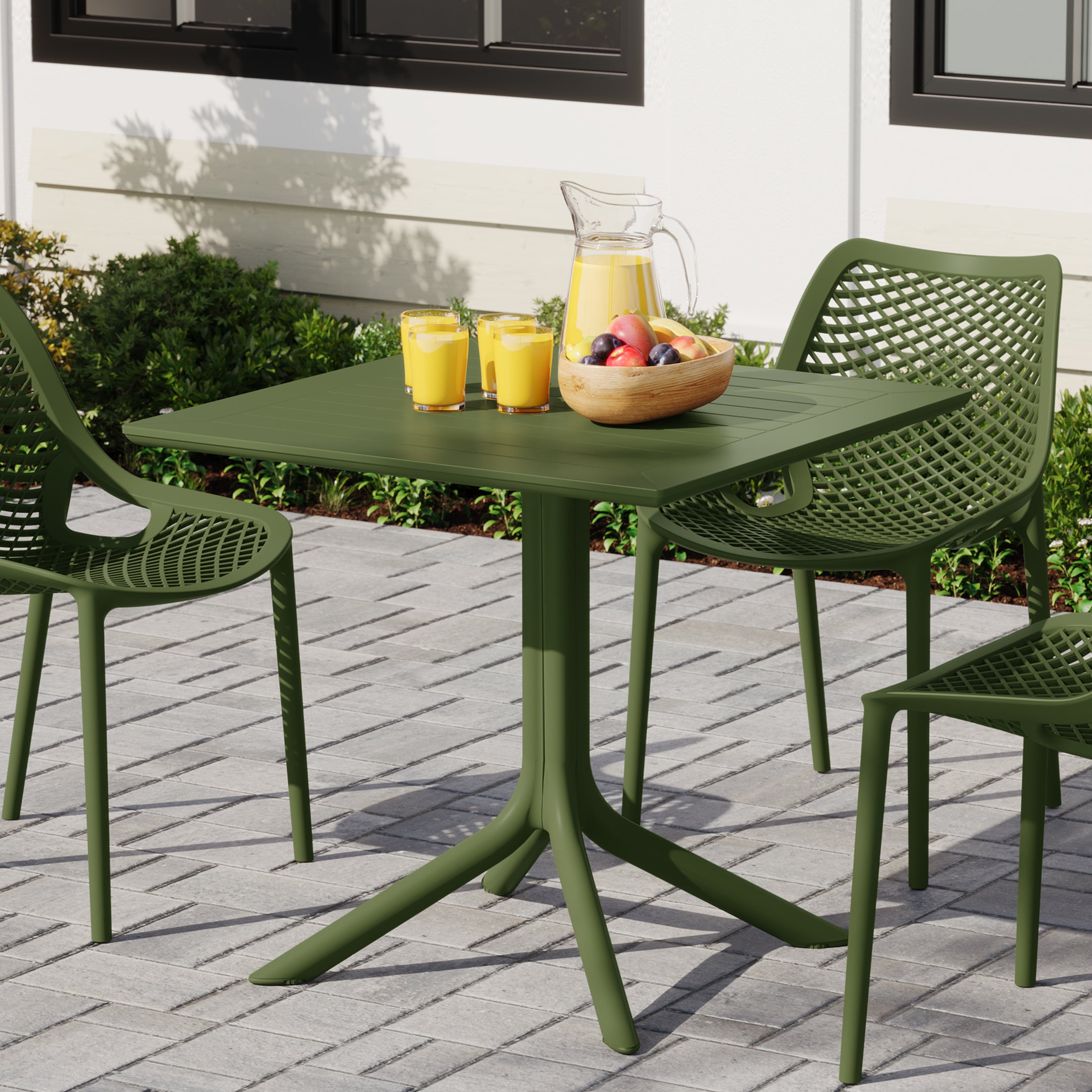 Playa 31.5" Square Outdoor Plastic Resin Patio Dining Table for 4