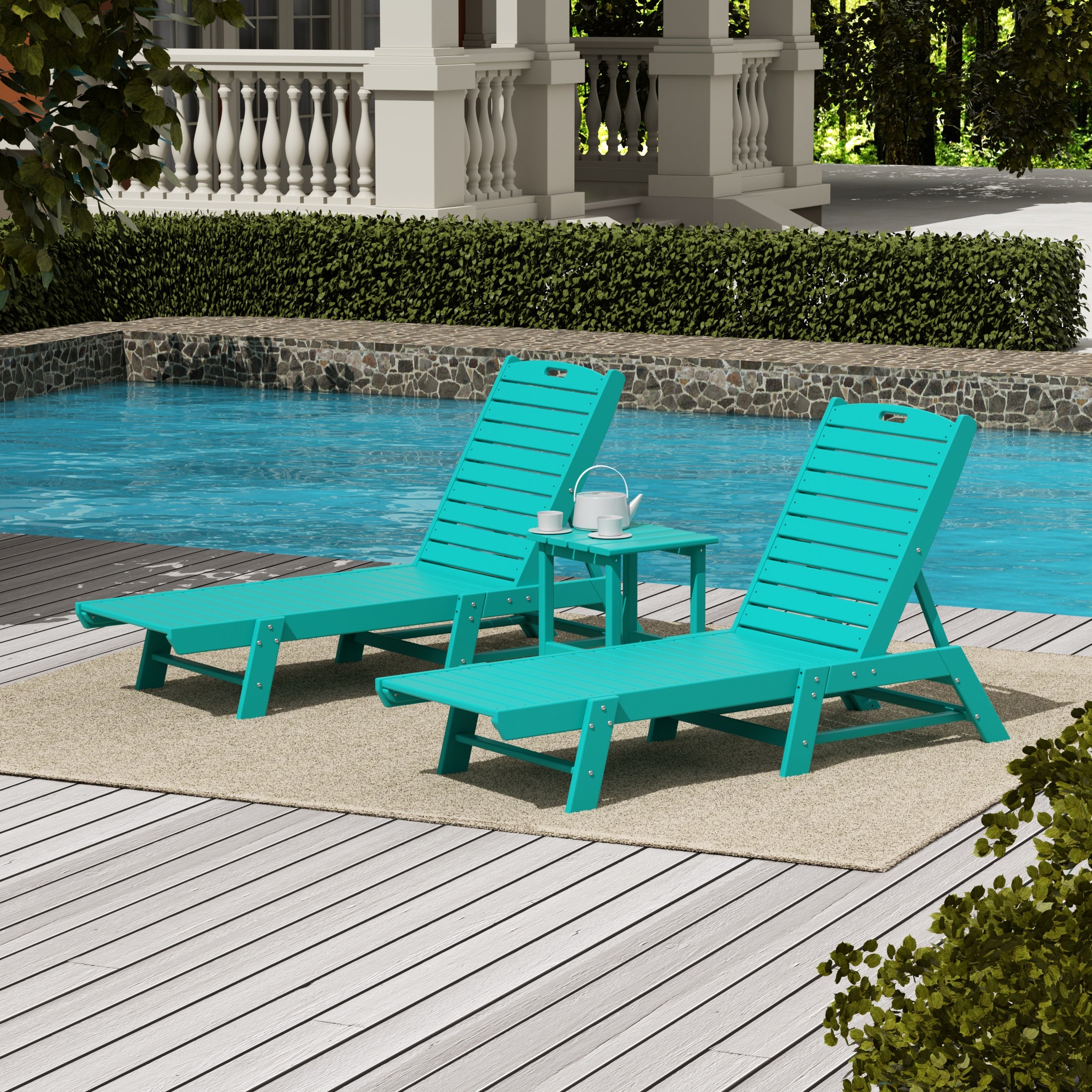Malibu Poly Reclining Outdoor Patio Chaise Lounge Chair with Side Table Set