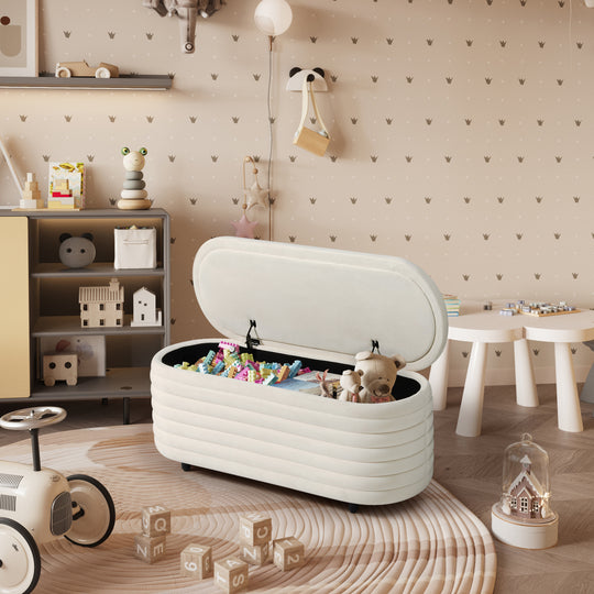 Phoebe 42" Wide Mid-Century Modern Upholstered Velvet Tufted Oval Storage Ottoman Bench