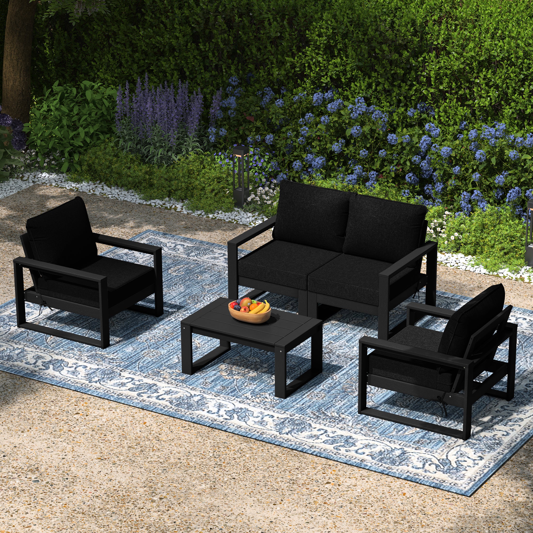 Montara 5-Piece Modern HDPE Outdoor Patio Furniture Sofa Conversation Set with Coffee Table
