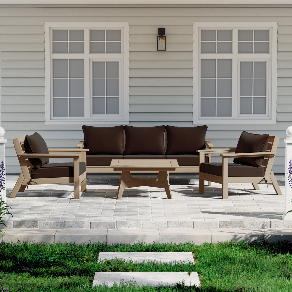 Avalon Outdoor 6-Piece Modular Sectional Patio Furniture Sofa Set in Weathered Wood Color Frame