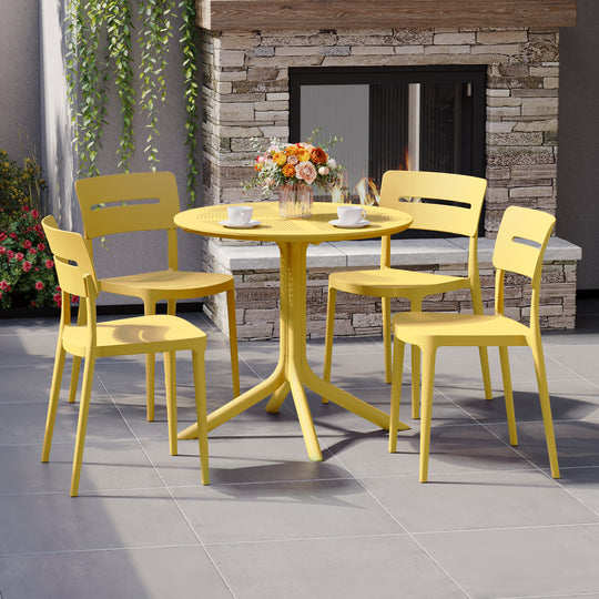 Playa Modern 5-Piece Resin Round Patio Dining Table Set with Stackable Patio Dining Chairs