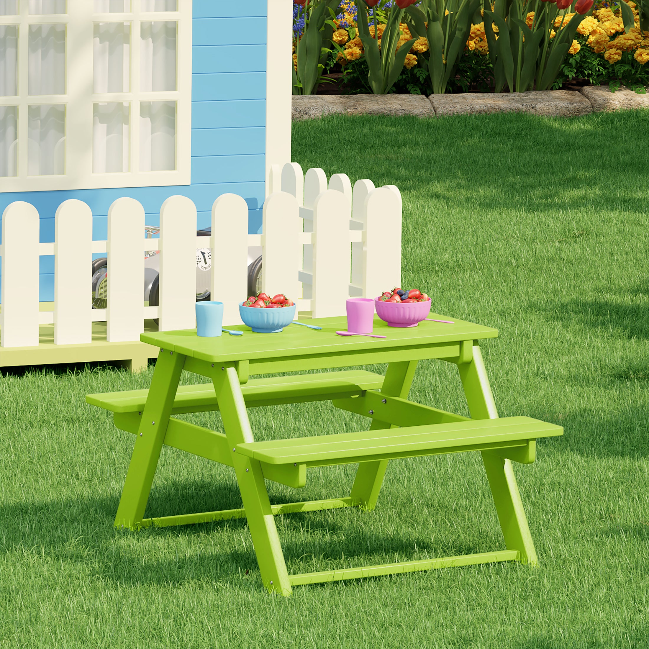 Malibu Outdoor Patio Kids HDPE Plastic Picnic Bench Table