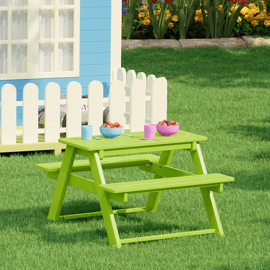 Malibu Outdoor Patio Kids HDPE Plastic Picnic Bench Table