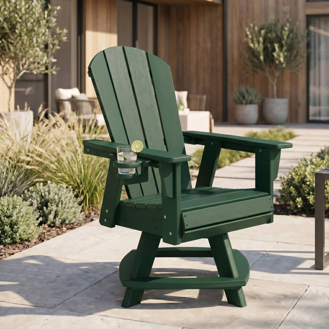 Malibu Outdoor HDPE Swivel Adirondack Patio Dining Chair With Cup Holder