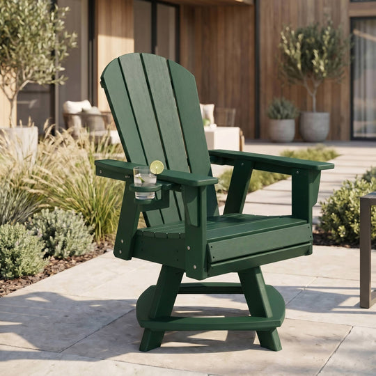 Malibu Outdoor HDPE Swivel Adirondack Patio Dining Chair With Cup Holder