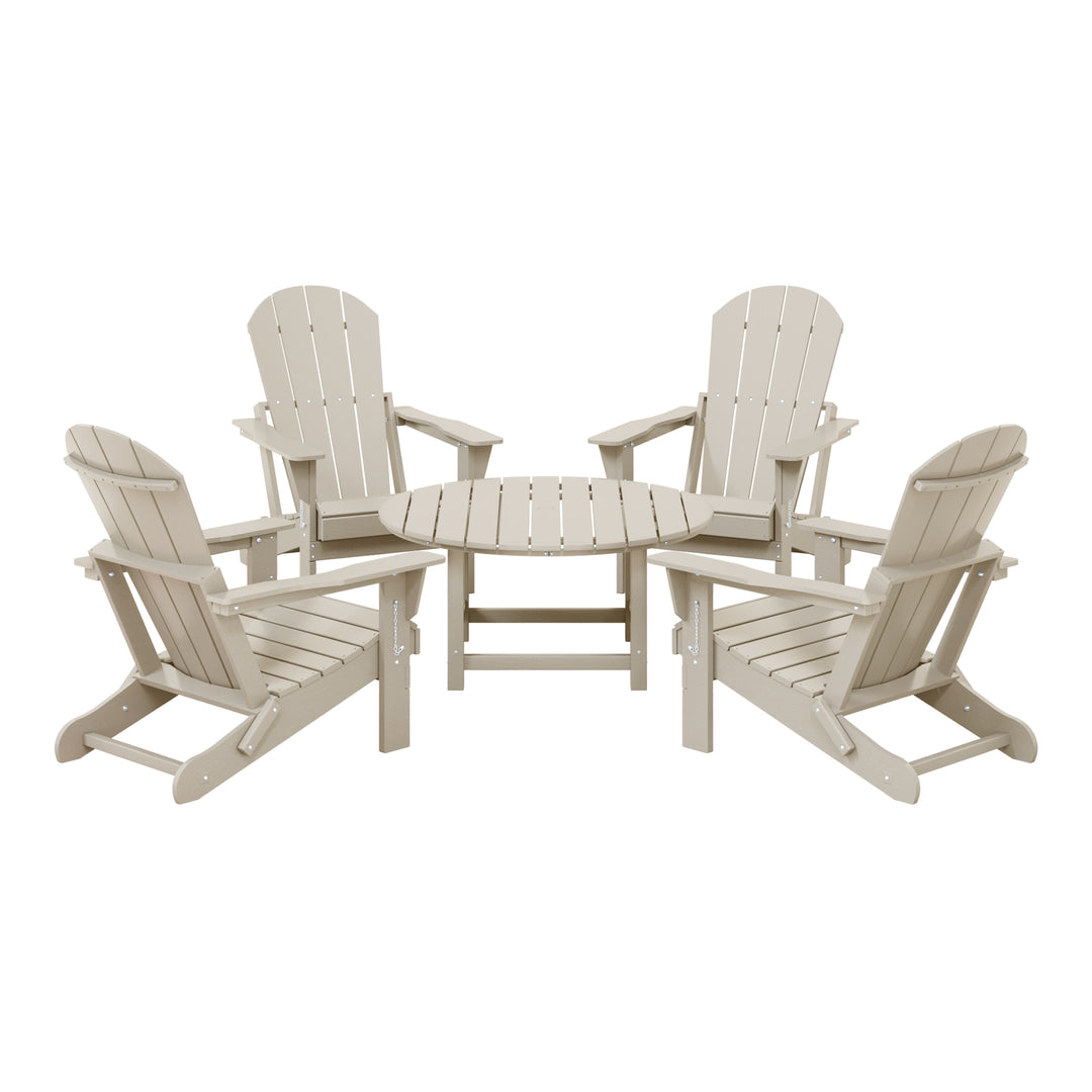 Malibu 5-Piece HDPE Folding Adirondack Chair Outdoor Patio Conversation Set