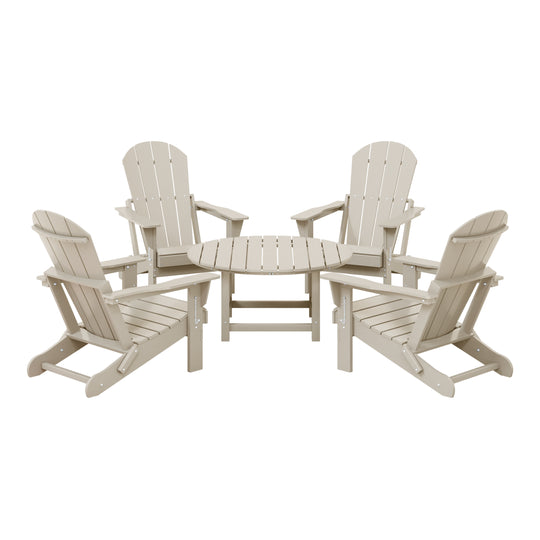 Malibu 5-Piece HDPE Folding Adirondack Chair Outdoor Patio Conversation Set