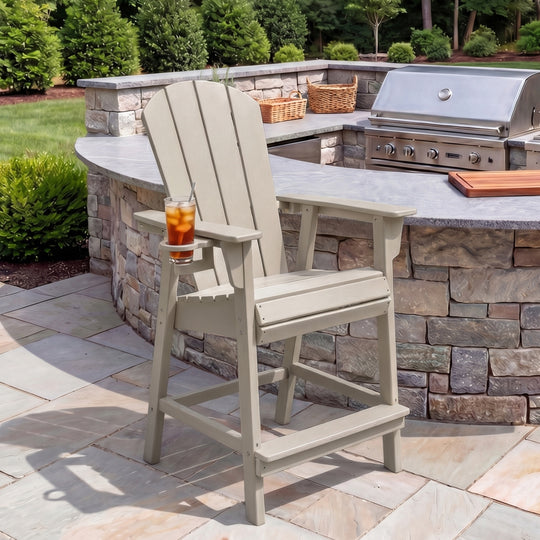 Malibu Outdoor HDPE  Tall Adirondack Counter Height Bar Chair With Cup Holder