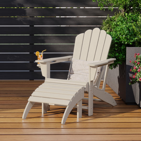 Highland 2-Piece Outdoor Patio HDPE Adirondack Chair With Ottoman and Cup Holder Set