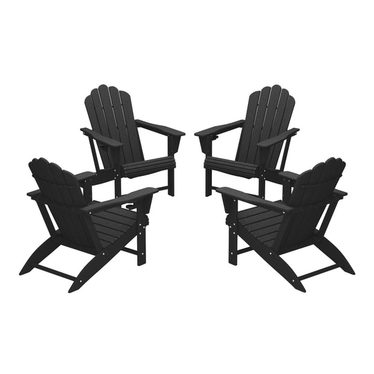 Highland Outdoor Patio HDPE Adirondack Chairs With Cup Holders (Set of 4)