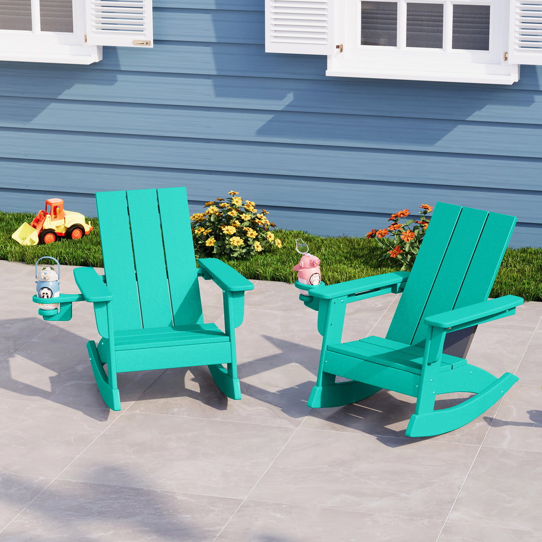 Ashore Outdoor HDPE Plastic Preschool Toddler Modern Adirondack Rocking Chairs (Set of 2)