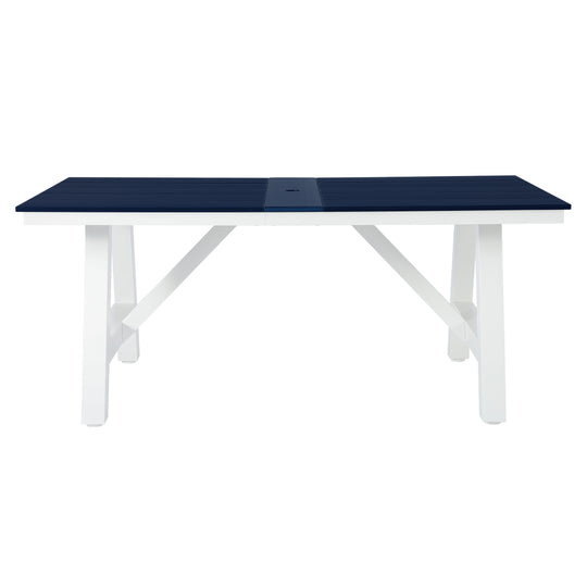 Cape May 72" HDPE Rectangle Outdoor Patio Dining Table With Umbrella Hole and Metal Frame