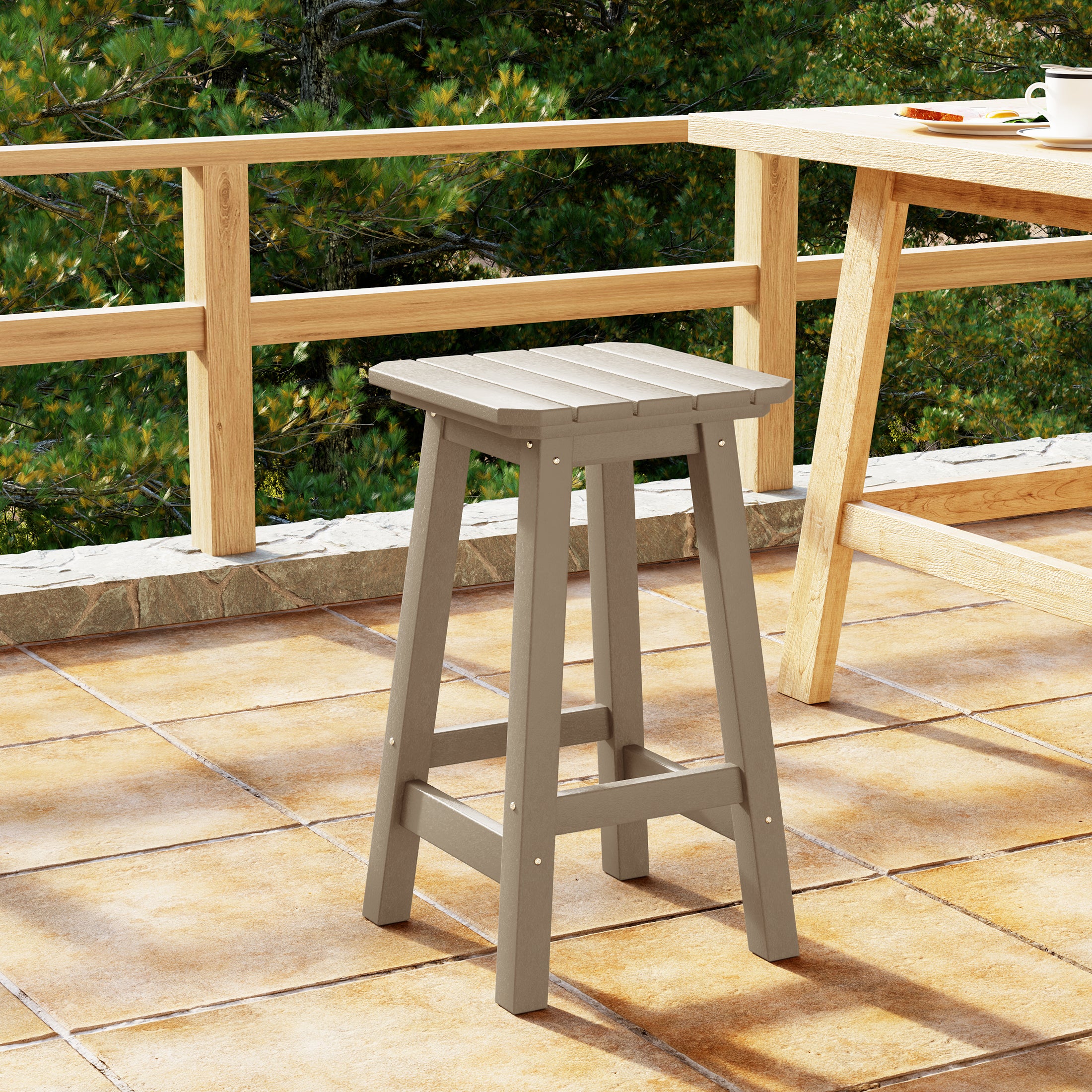 Malibu 24" HDPE Outdoor Patio Counter High Backless Square Bar Stool