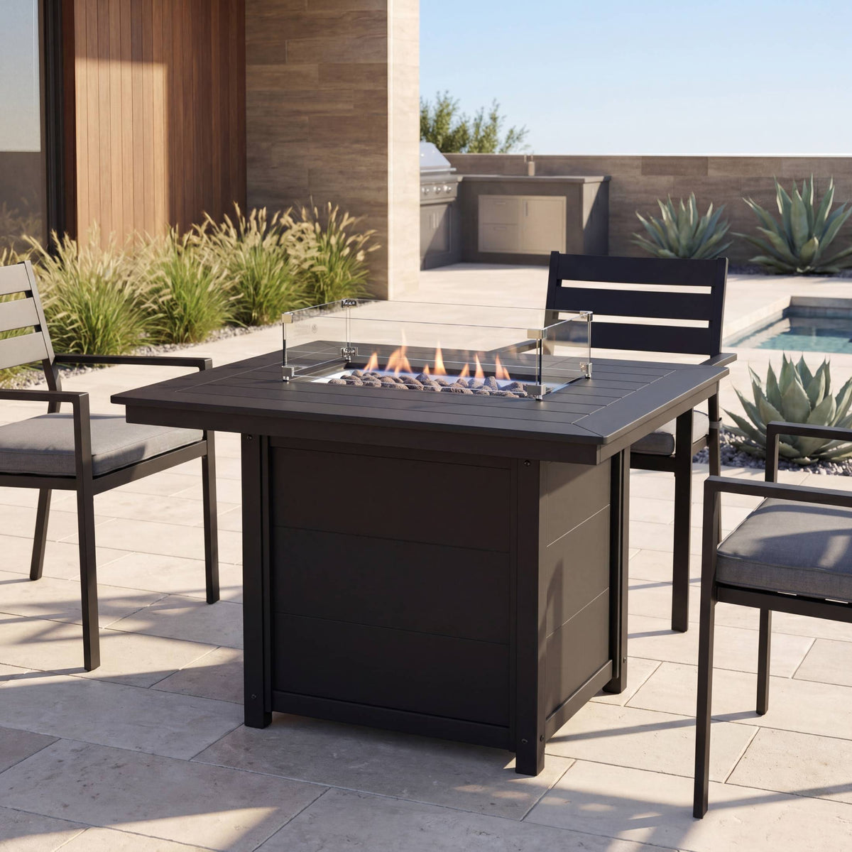 Helios 46" Modern Outdoor Patio Gas Propane Rectangular Fire Pit Table