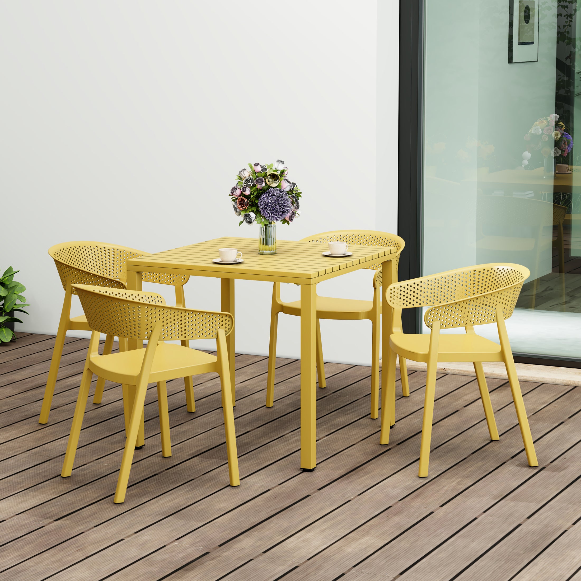 Playa 5-Piece Outdoor Metal Frame Square Dining Table Patio Set with Stackable Patio Dining Chairs