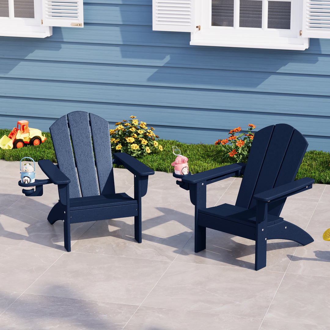 Malibu Kids Outdoor HDPE Plastic Adirondack Patio Chairs with Cup Holders (Set of 2)