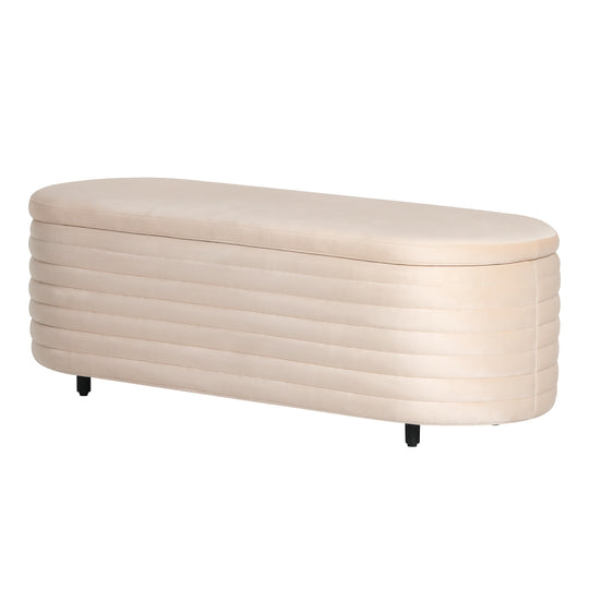 Phoebe 54" Wide Mid-Century Modern Upholstered Velvet Tufted Oval Storage Ottoman Bench