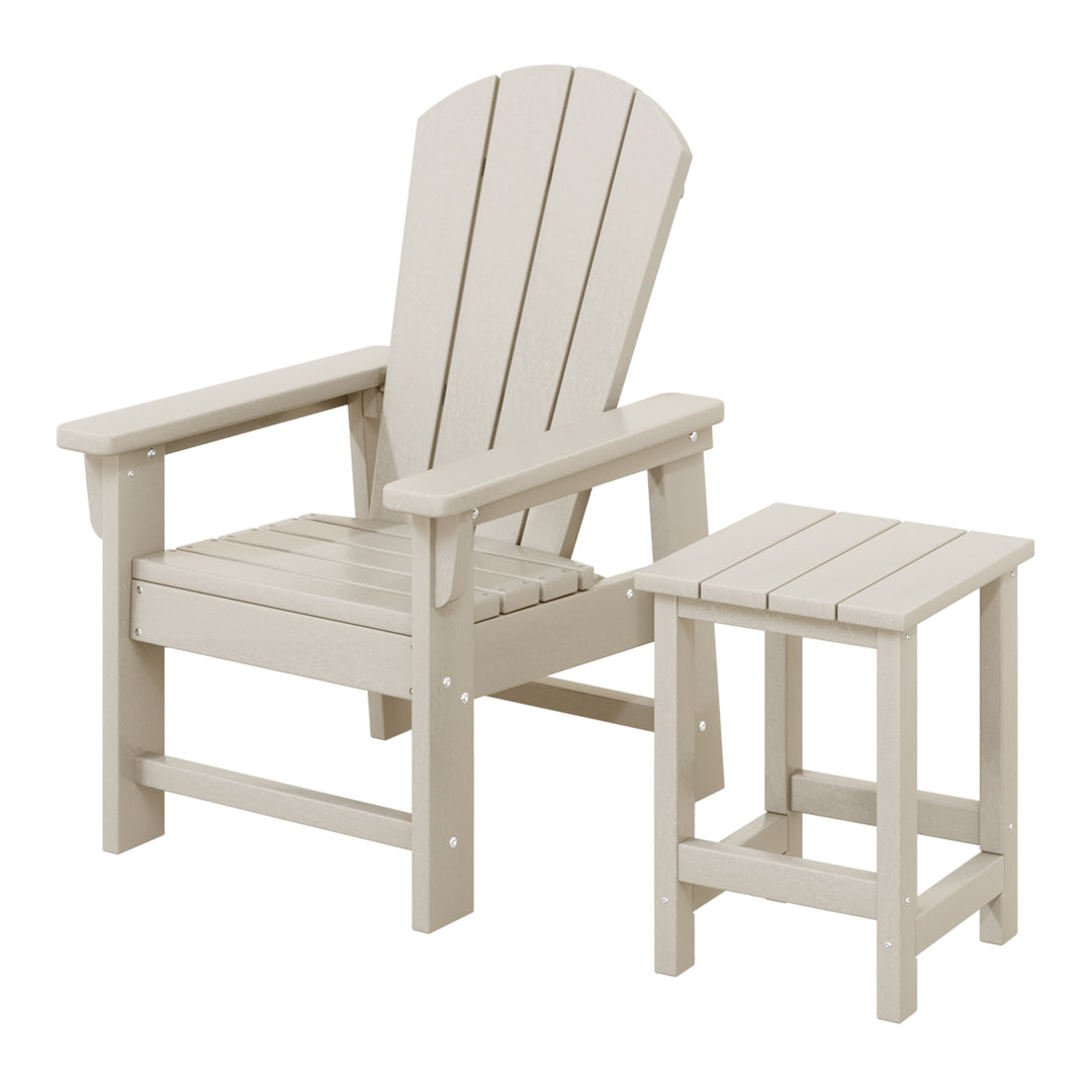 Malibu 2-Piece Kids Outdoor HDPE Adirondack Chair With Square Side Table Set