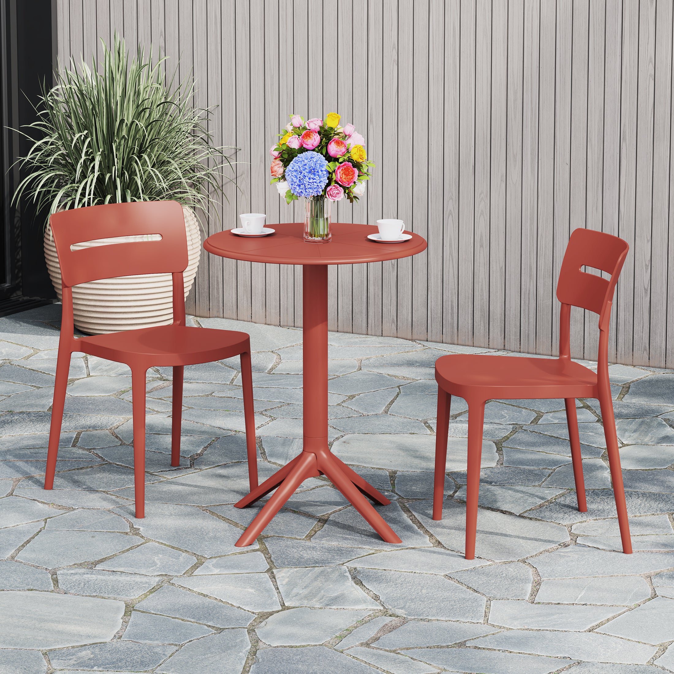 Playa 3-Piece Outdoor Resin Patio Bistro Set with Stackable Patio Dining Chairs