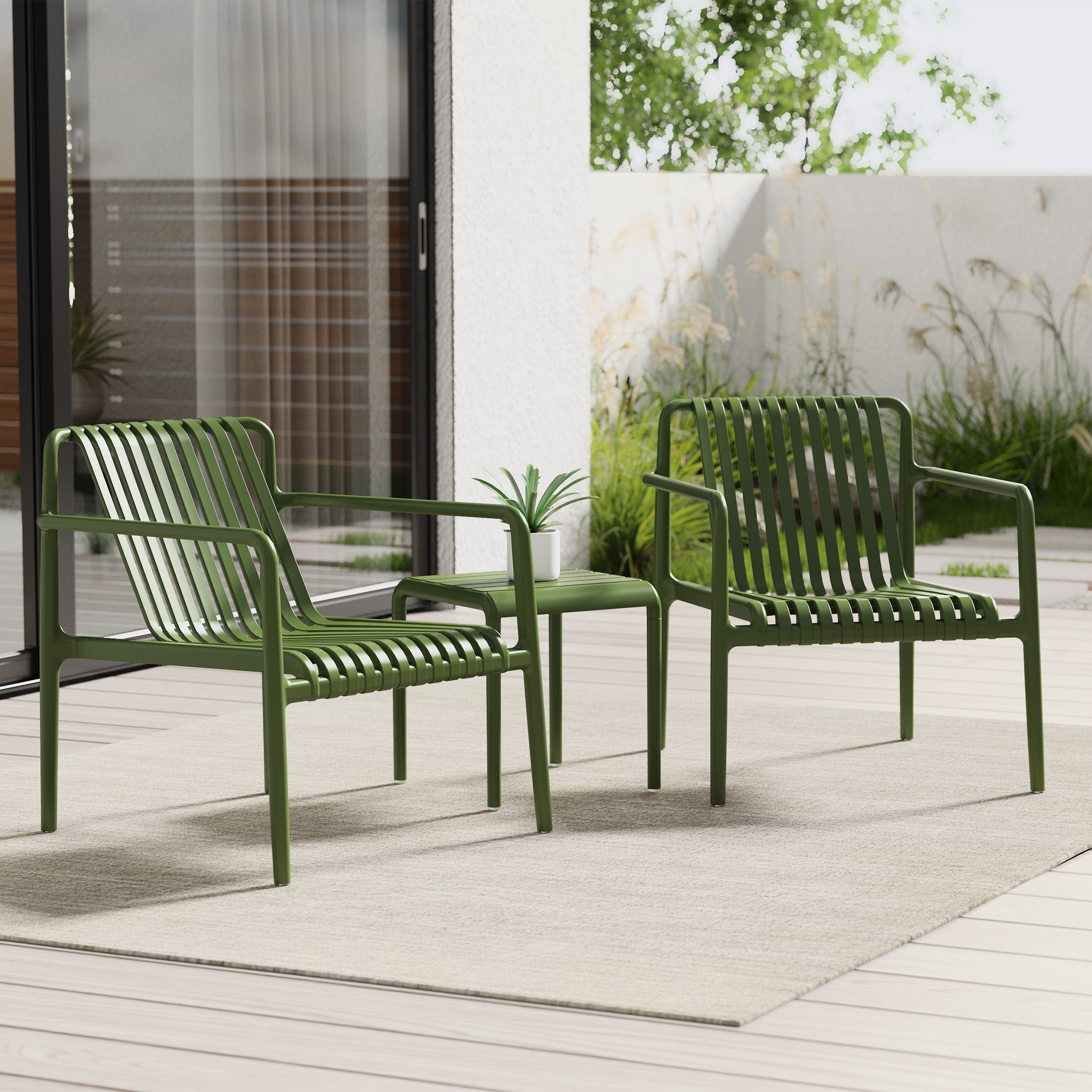 Playa Outdoor Modern Stackable Plastic Patio Club Armchairs (Set of 2)