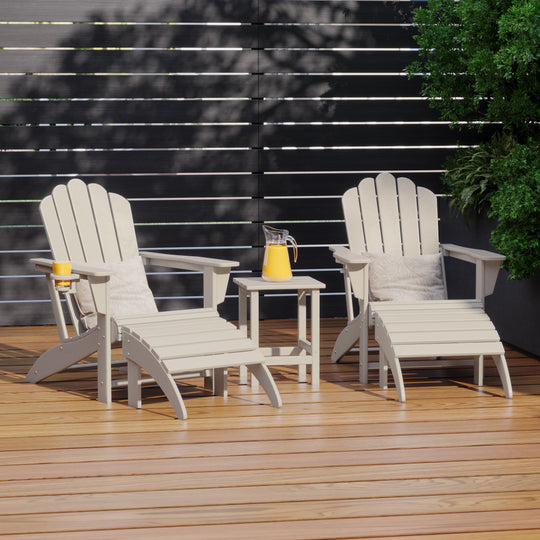 Highland 5-Piece Adirondack Chair with Folding Ottoman and Table Set