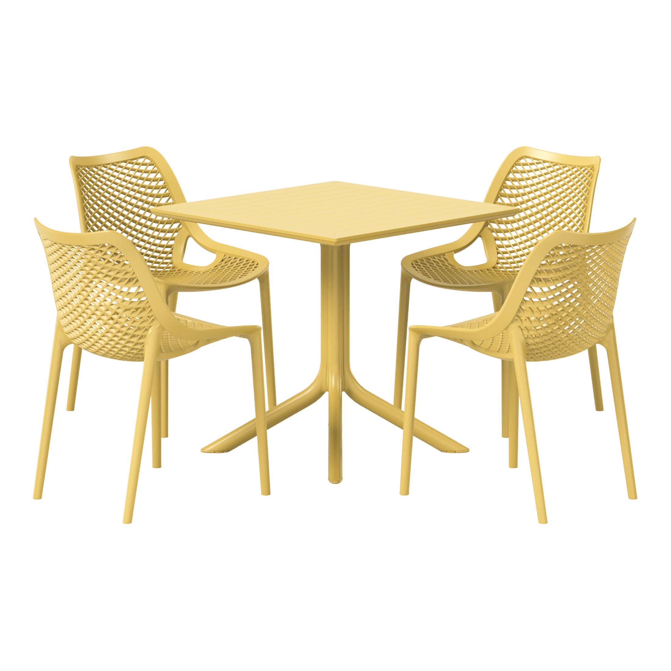 Playa 5-Piece Resin Square Patio Dining Table Set with Stackable Patio Dining Chairs