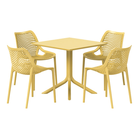 Playa 5-Piece Resin Square Patio Dining Table Set with Stackable Patio Dining Chairs