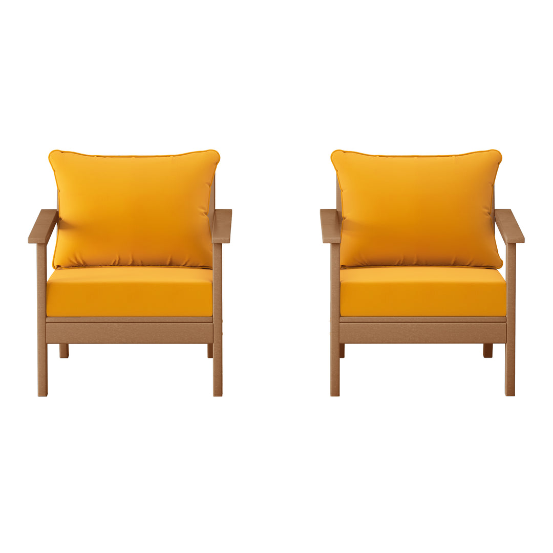 Avalon Outdoor Modern HDPE Patio Club Chairs with Deep Seat Cushions (Set of 2)