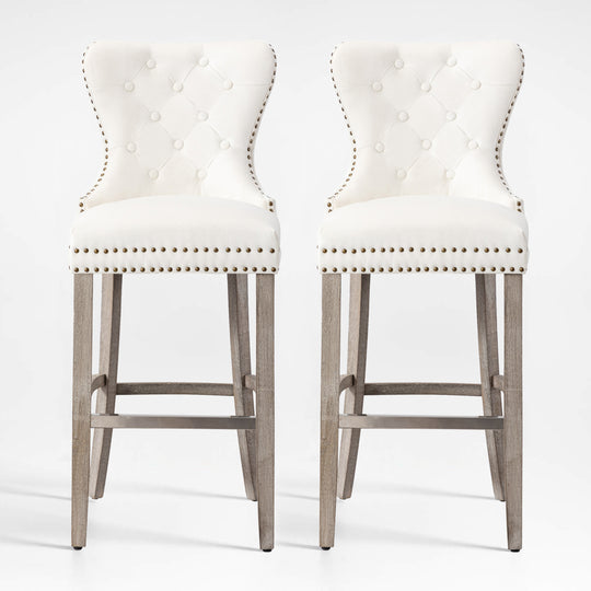 Wordford 29" Tufted Velvet Bar Stool (Set of 2), Antique Gray