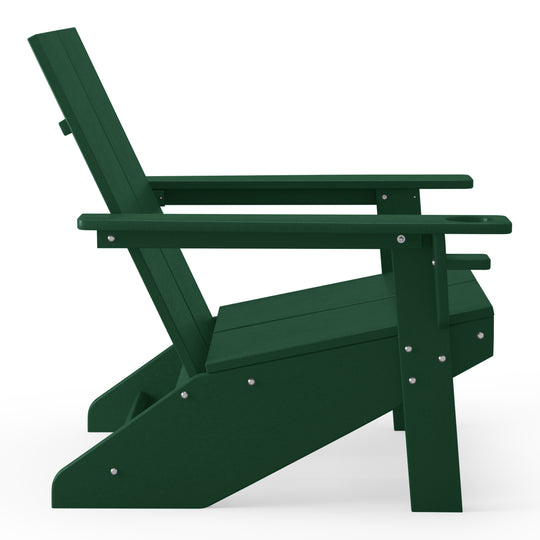 Riviera Outdoor 4-Piece HDPE Modern Adirondack Chairs Set with Folding Patio Ottomans and Cup Holder