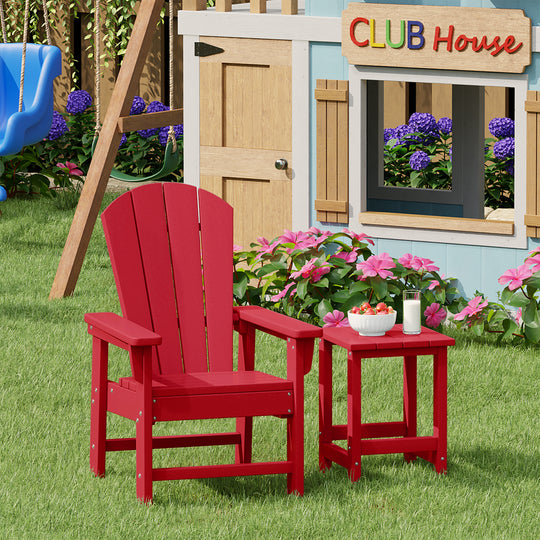 Malibu 2-Piece Kids Outdoor HDPE Adirondack Chair With Square Side Table Set