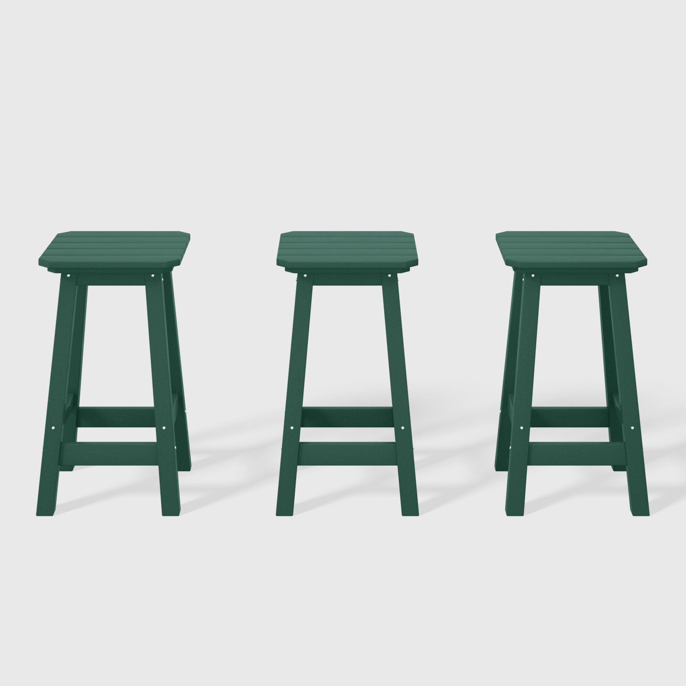 Malibu 24" HDPE Outdoor Patio Counter High Backless Square Bar Stools Set of Three
