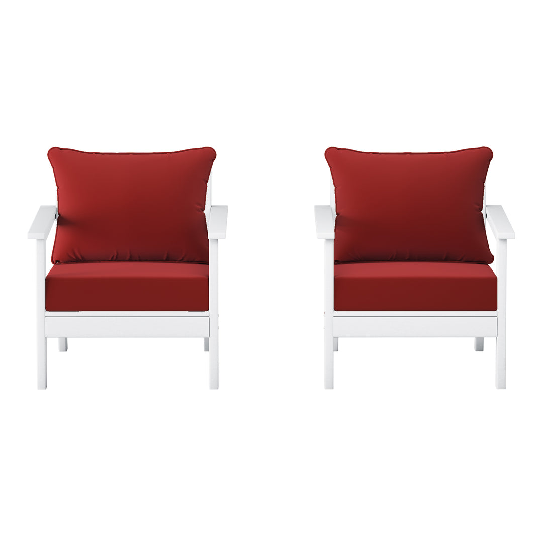 Avalon Outdoor Modern HDPE Patio Club Chairs with Deep Seat Cushions (Set of 2)