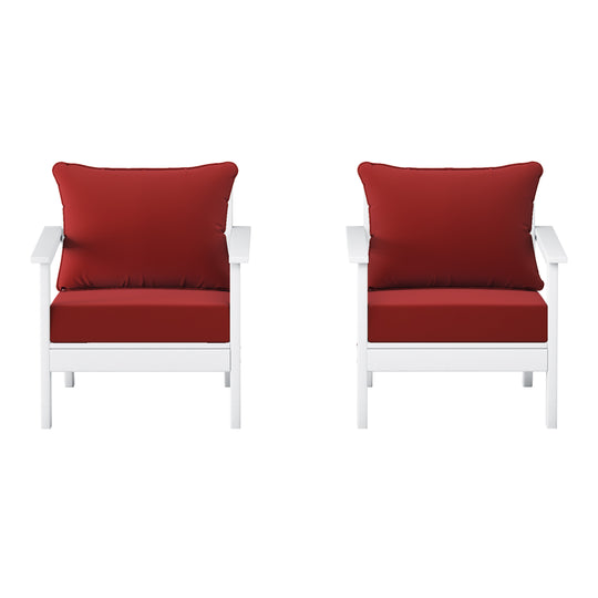 Avalon Outdoor Modern HDPE Patio Club Chairs with Deep Seat Cushions (Set of 2)
