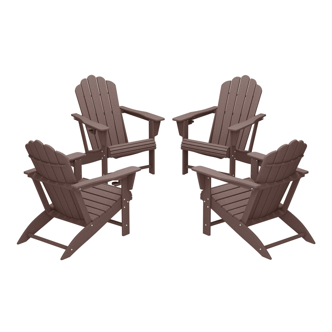 Highland Outdoor Patio HDPE Adirondack Chairs With Cup Holders (Set of 4)