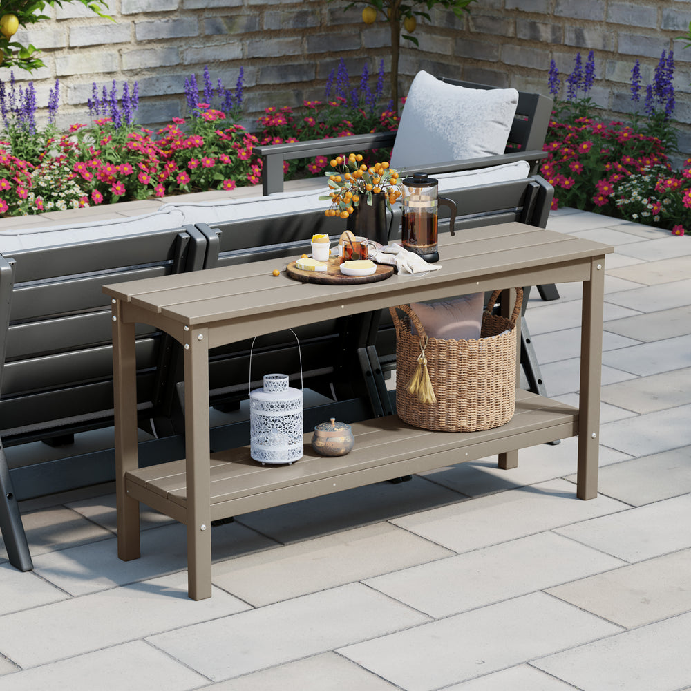 Malibu 55" Outdoor Patio HDPE Adirondack 2-Tier Shelf Console Table