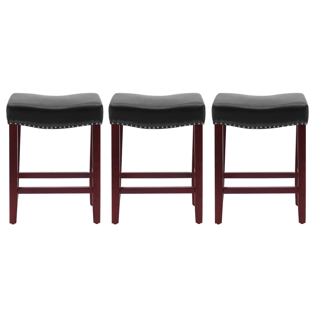 Lenox 24" Upholstered Saddle Seat Cherry Counter Stool (Set of 3)