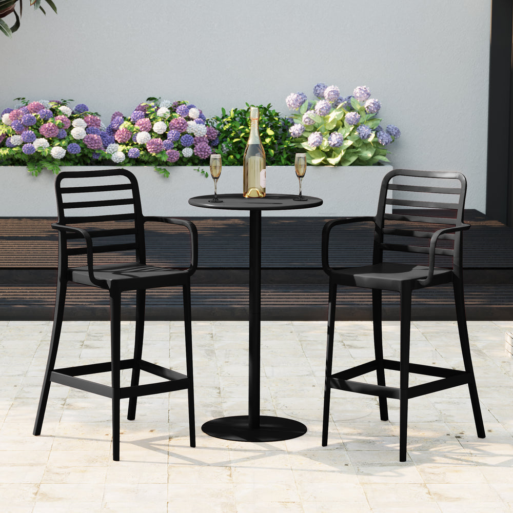 Playa 2-Person Adjustable Round Bar Table with Stackable Bar Stools Dining Set