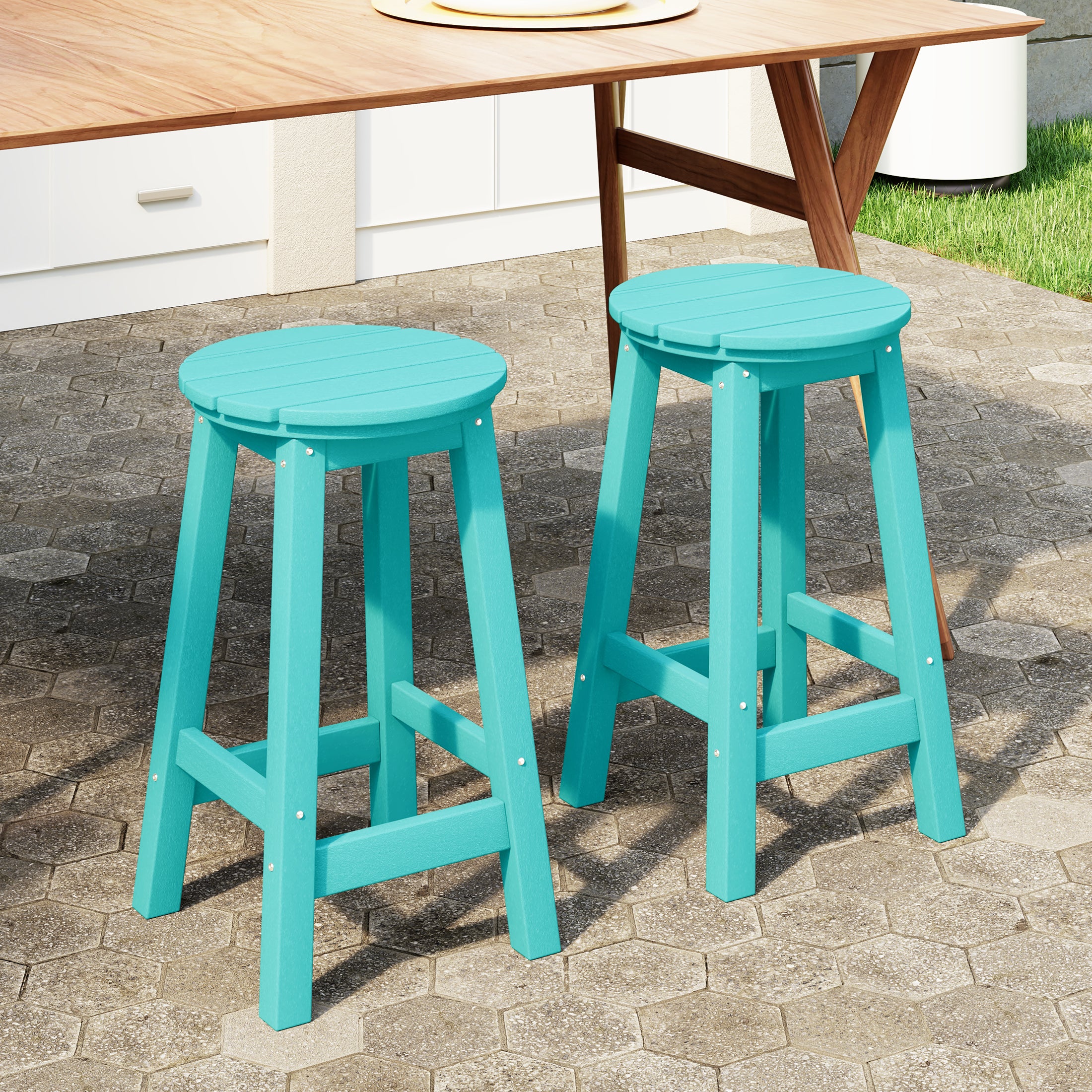 Malibu 24" HDPE Outdoor Patio Round Counter Height Bar Stool Set of 2