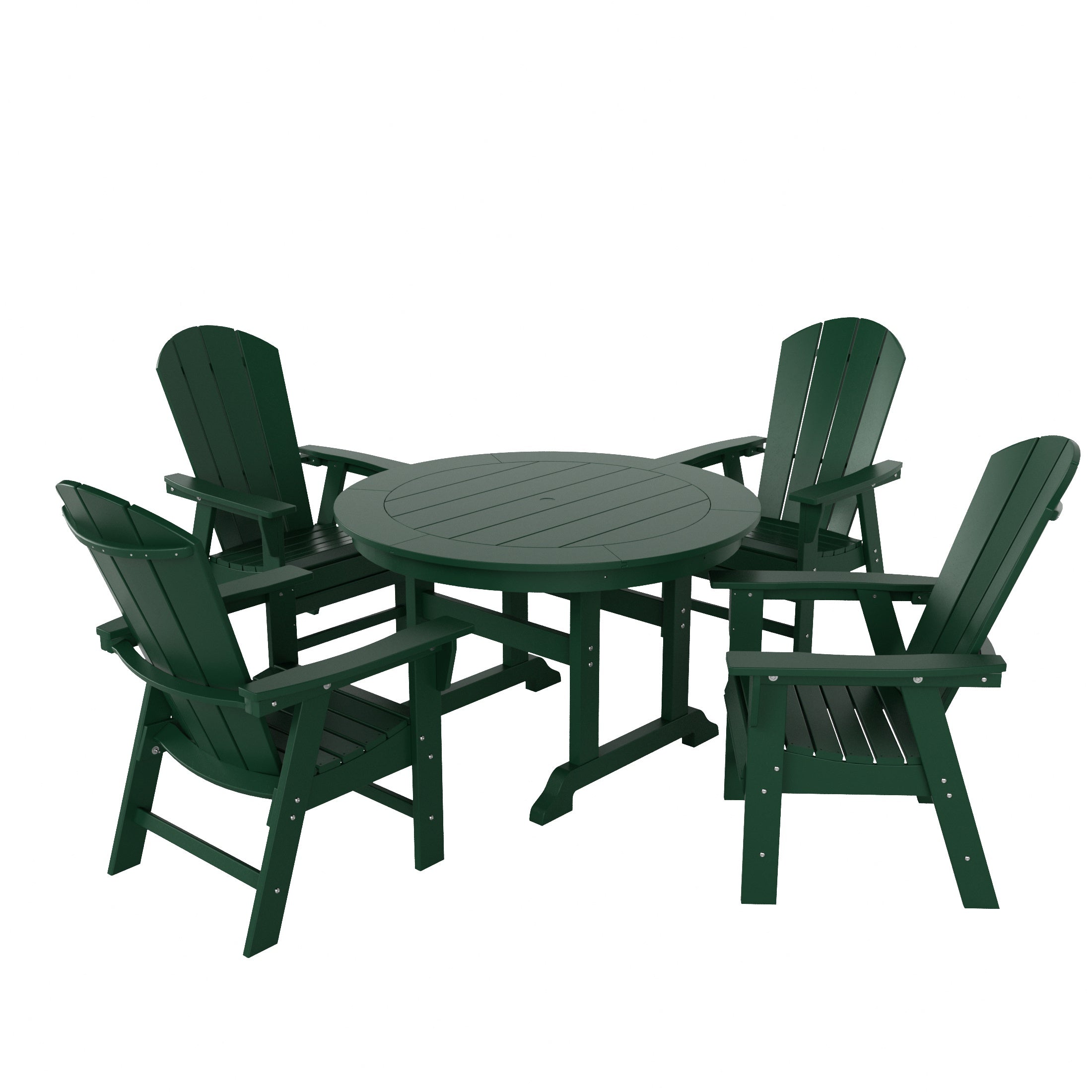 Malibu 5 Piece Outdoor Patio Dining Round Table and Curved Back Armchair Set