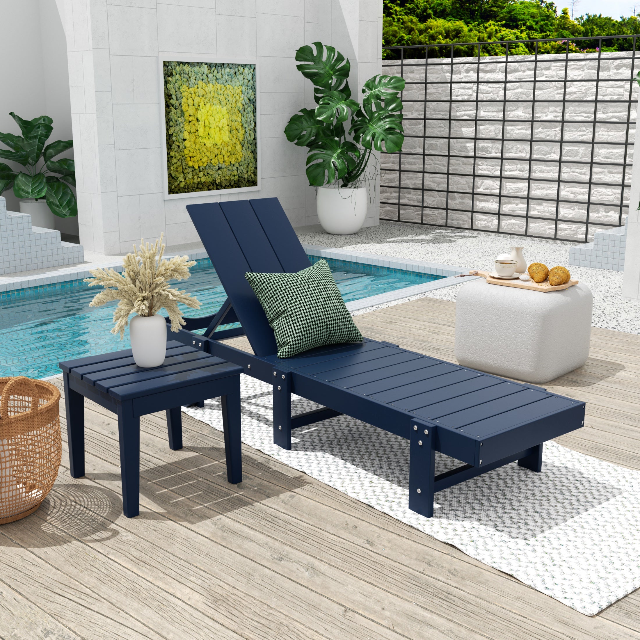 Ashore 2 Piece Modern Poly Reclining Chaise Lounge With Wheels