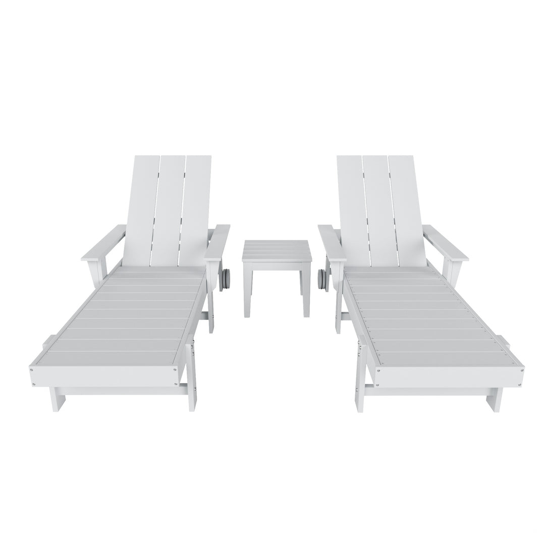 Ashore Modern Poly Reclining Chaise Lounge Set with Side Table