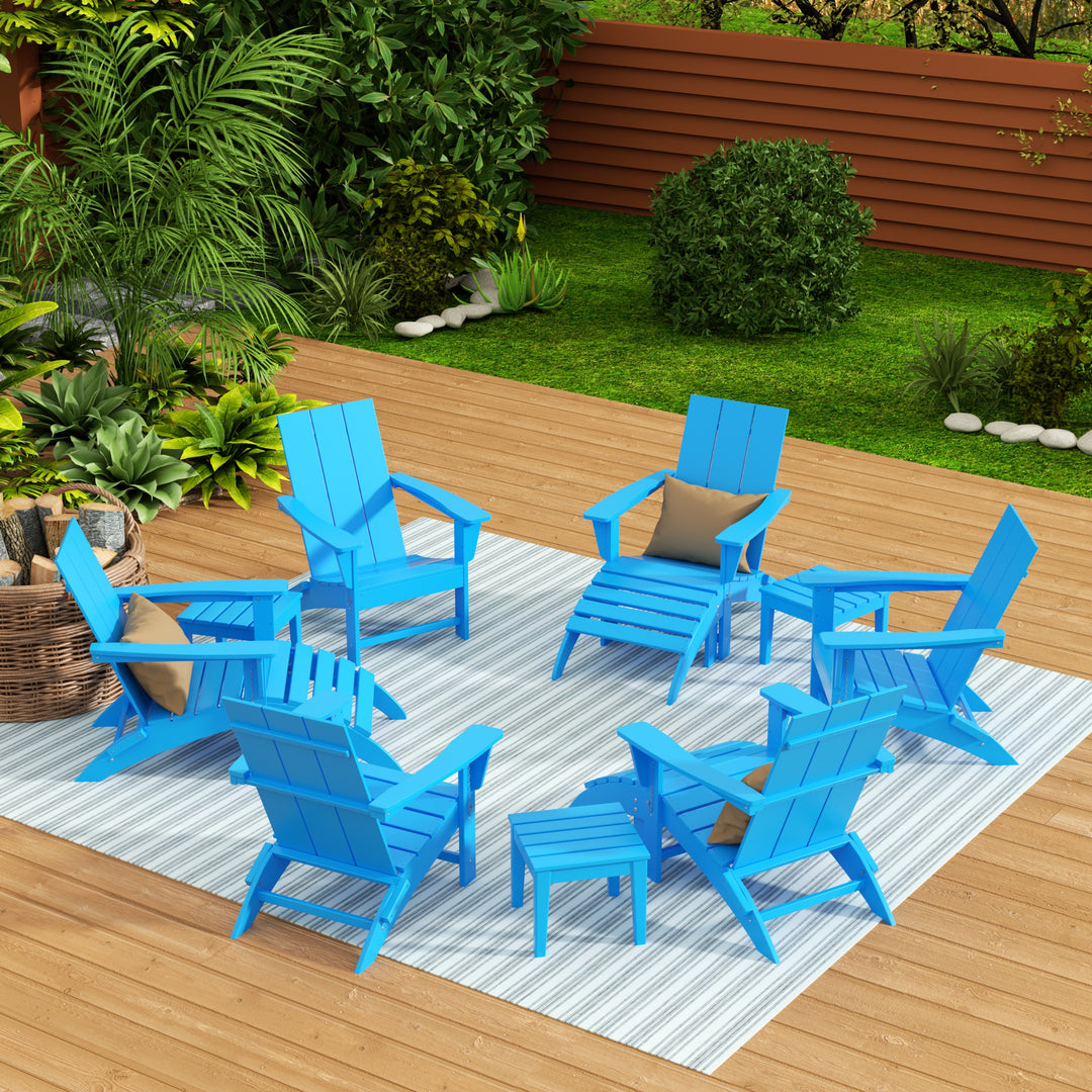 Ashore 12-Piece Modern Poly Folding Adirondack Chair with Ottoman and Side Table