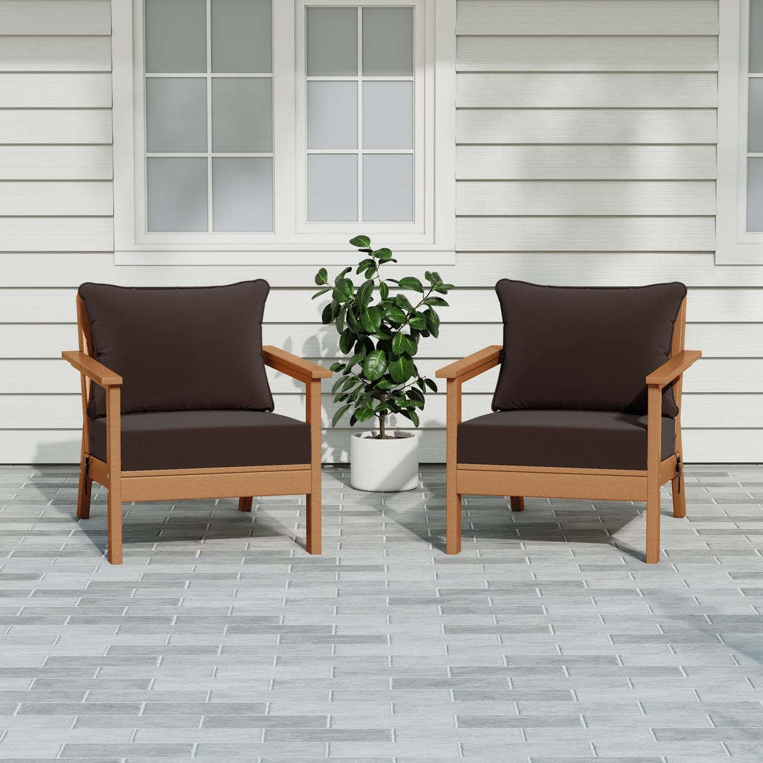 Avalon Outdoor Modern HDPE Patio Club Chairs with Deep Seat Cushions (Set of 2)