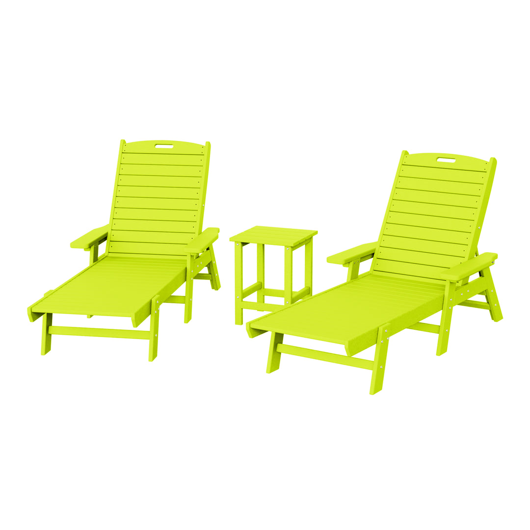 Malibu Poly Reclining Chaise Lounge Set With Table