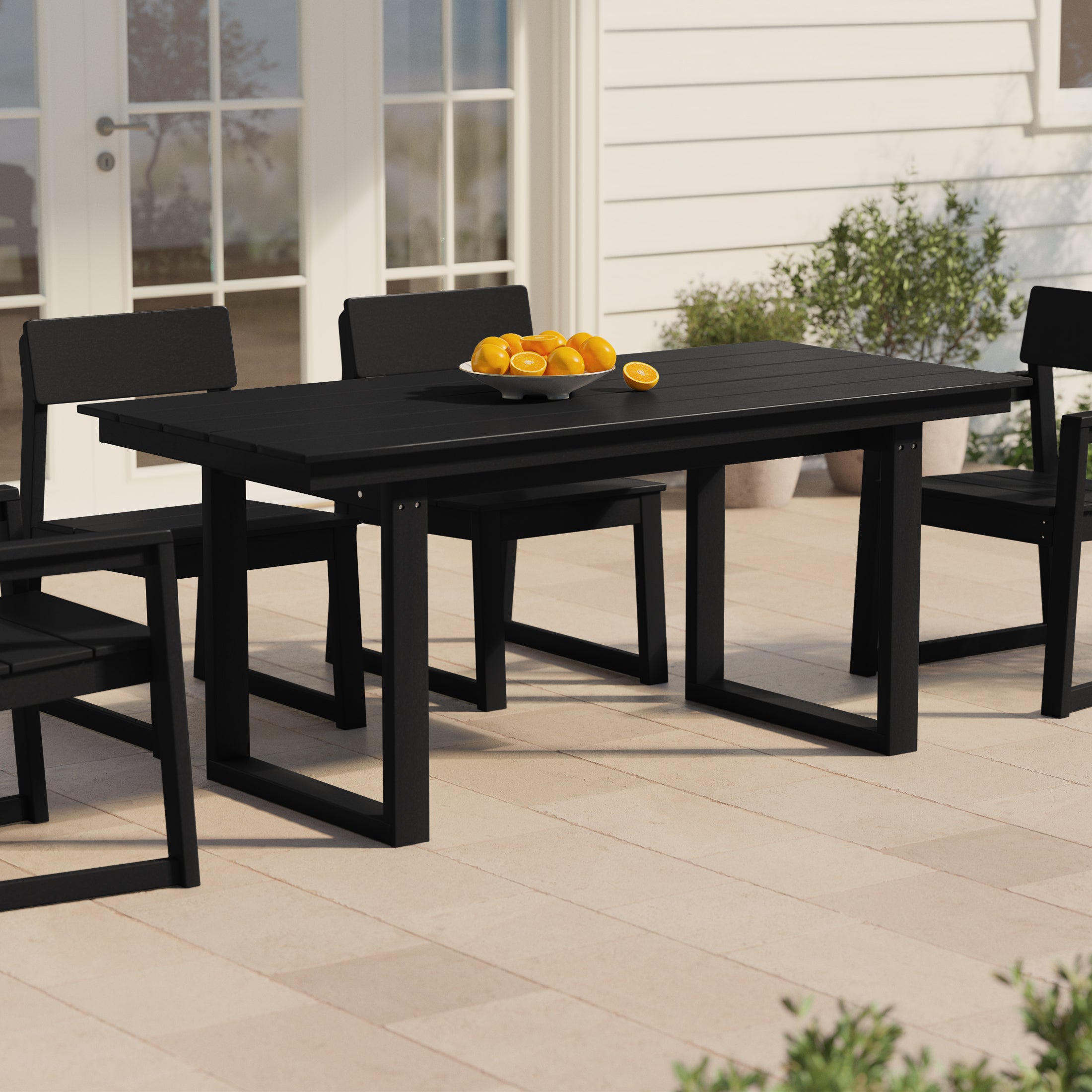 Paloma 68" Outdoor HDPE Modern Rectangular Patio Dining Table With Umbrella Hole