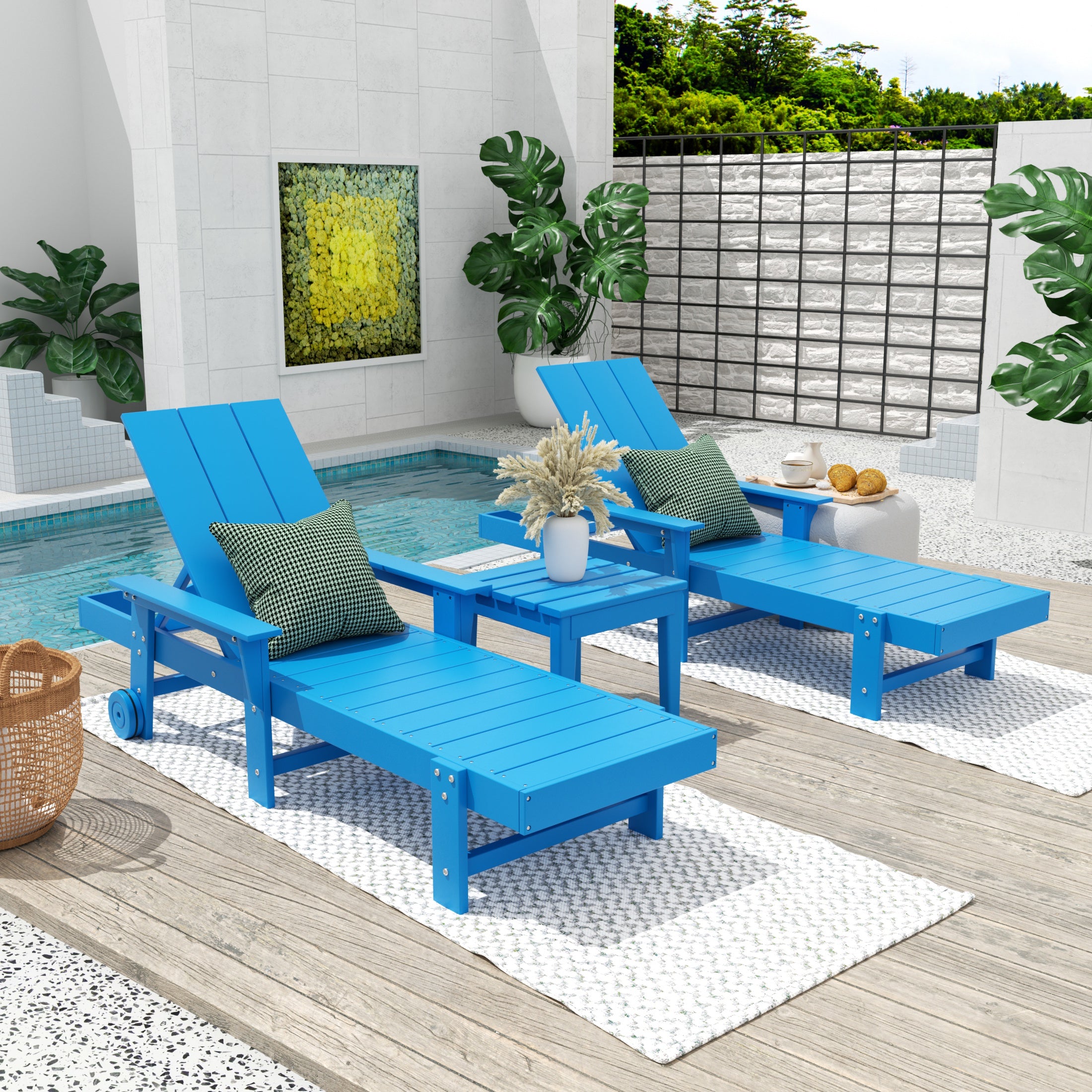 Ashore Modern Poly Reclining Chaise Lounge Set with Side Table