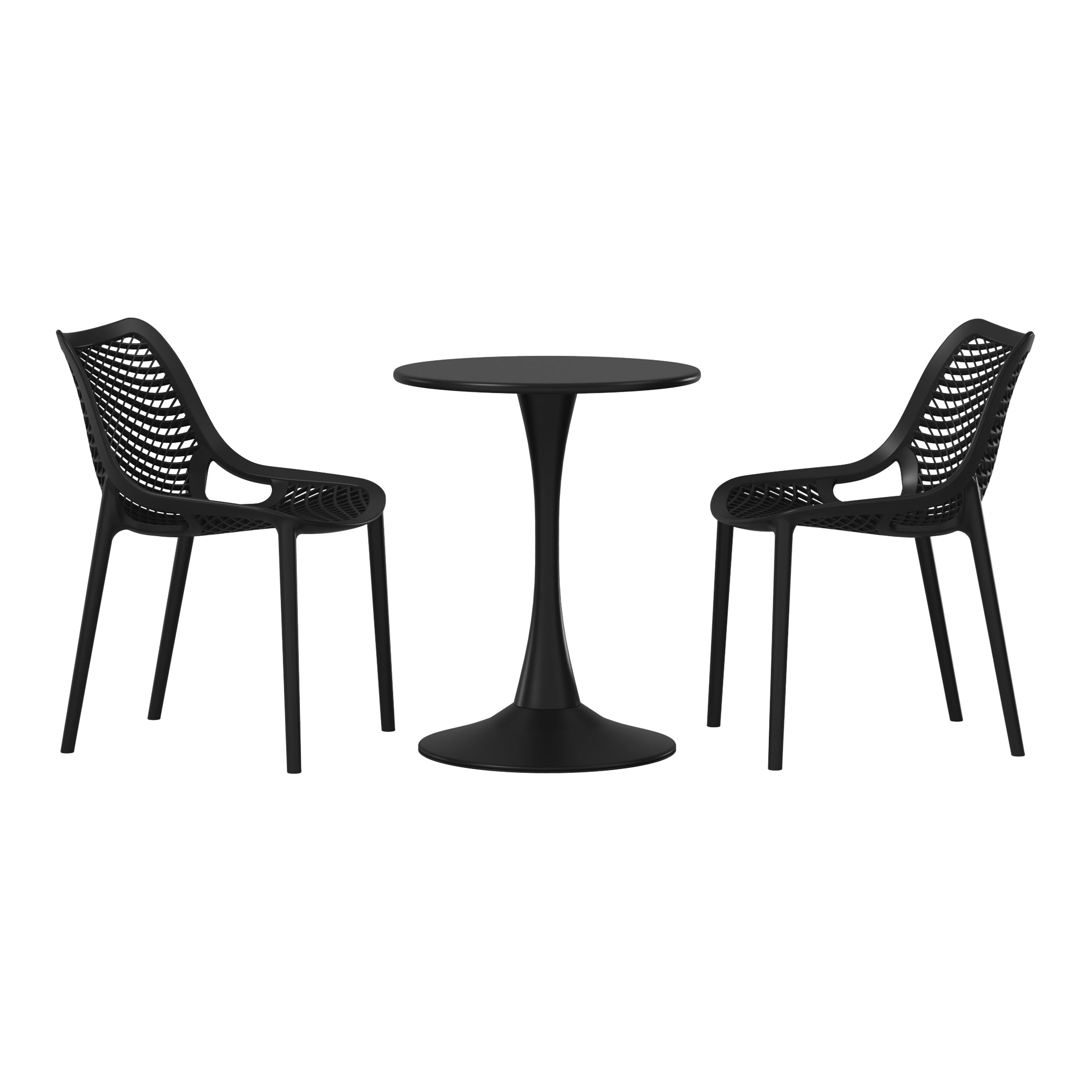 Playa 3-Piece Outdoor Round Metal Dining Table Set And Stackable Resin Patio Dining Side Chairs